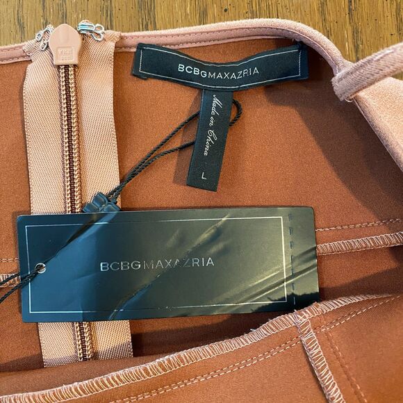 Feminine Bodycon Slip Dress BCBGMAXAZRIA Rust Faux Suede Spaghetti Strap NWT L - Picture 11 of 13